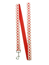 Red / White Polka Dot Glitter Silver Bone Lead - Leather lead with silver clip and a red and white polka dot glitter pattern, finished with a chrome bone.S Width: 14mmM Width: 19mmL Width: 25mmLead Length: 1.08m / 48''