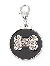 Black Enamel / Diamante Bone Dog Collar Charm - If you are looking for bling then look no further. Our Black Enamel / Diamante Bone Dog Collar Charm is encrusted with diamantes set against a beautiful black enamel background. It attaches to any collar's D-ring with a lobster clip. The perfect accessory to add bling to your dog's collar.