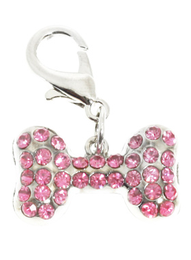Swarovski Bone Dog Collar Charm (Pink Crystals)