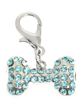 Swarovski Bone Dog Collar Charm (Aquamarine Crystals)