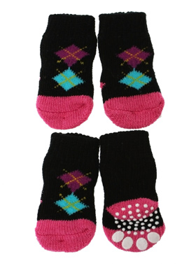 Black / Pink Argyle Pet Socks