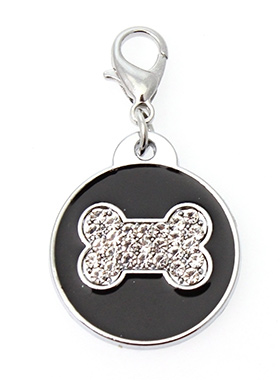 Black Enamel / Diamante Bone Dog Collar Charm