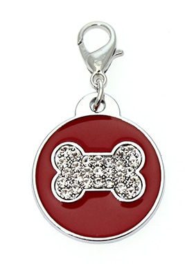 Red Enamel / Diamante Bone Dog Collar Charm