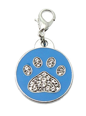 Blue Enamel / Diamante Paw Dog Collar Charm